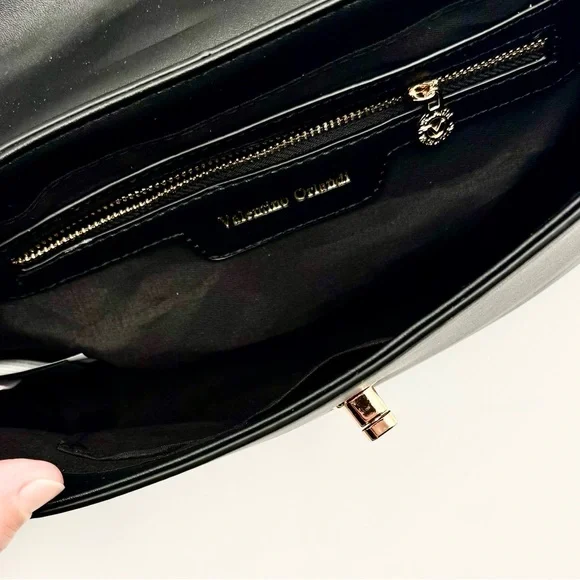 VALENTINO ORLANDI Black Studded Vegan Leather 2-way Hand & Shoulder Bag w Wallet - Picture 6 of 8